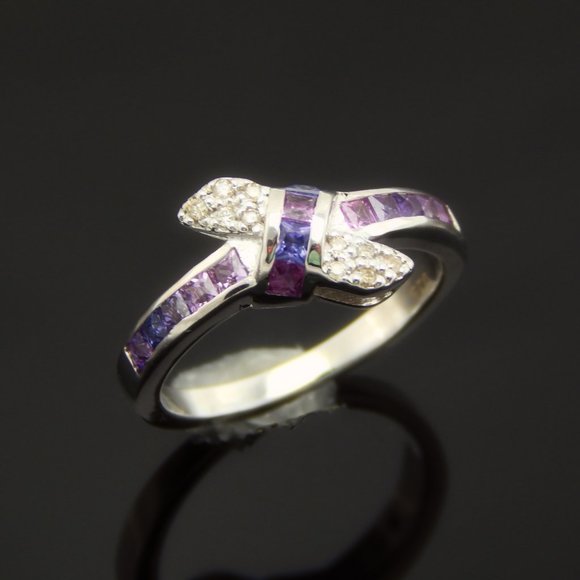DirtyBombBoutique.com Jewelry - Genuine Sapphire and Diamond Love Knot Ring in 925 Sterling Silver